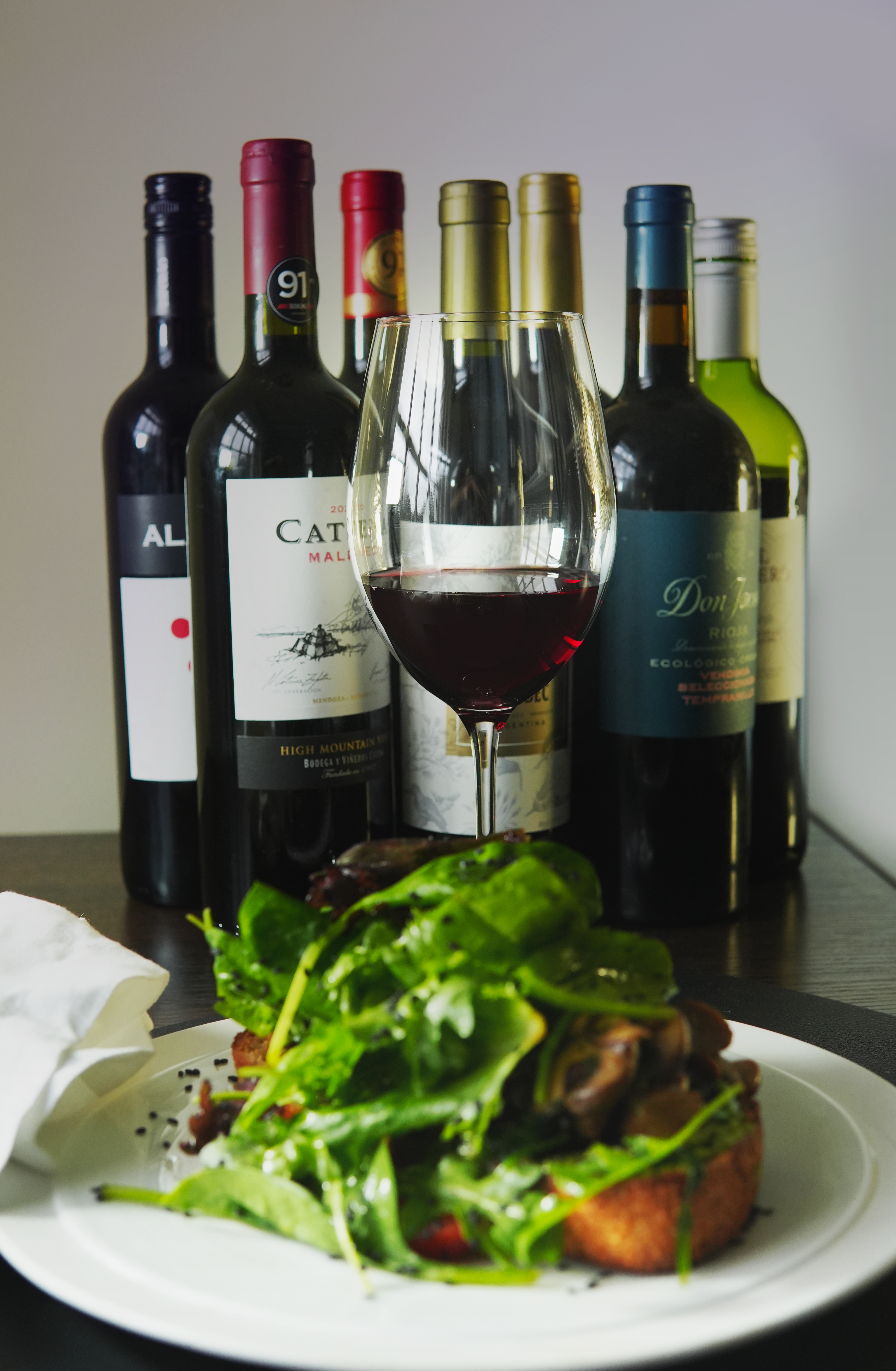Selection of Argentinian Wines in front of food